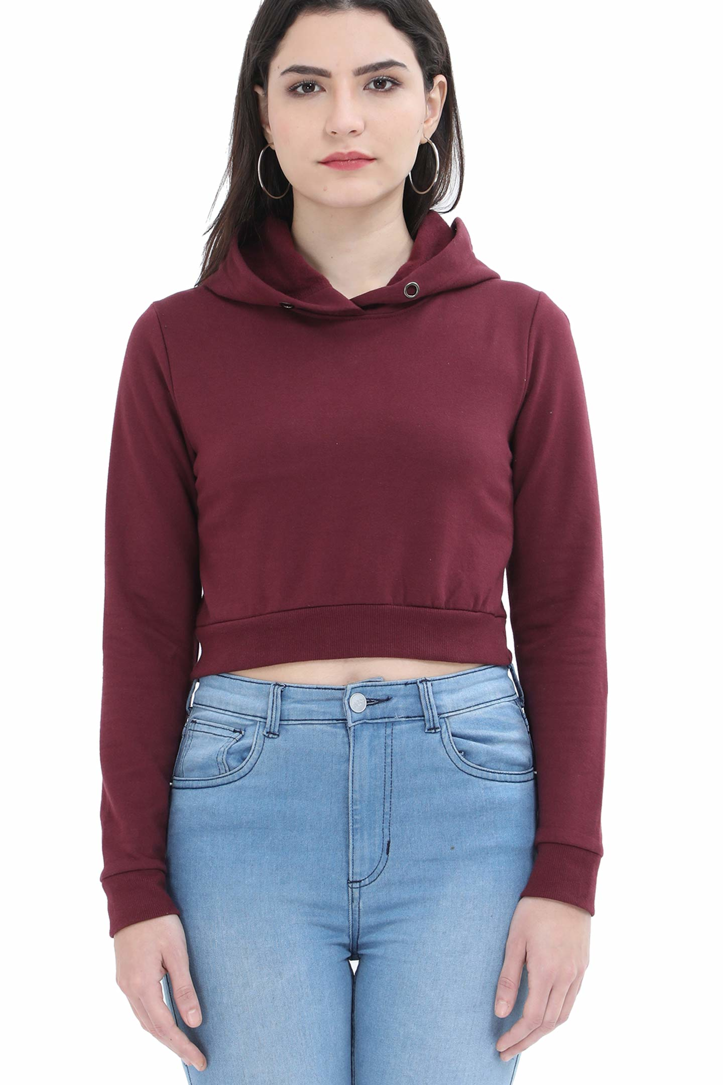 Female Maroon Crop Top Hoodies