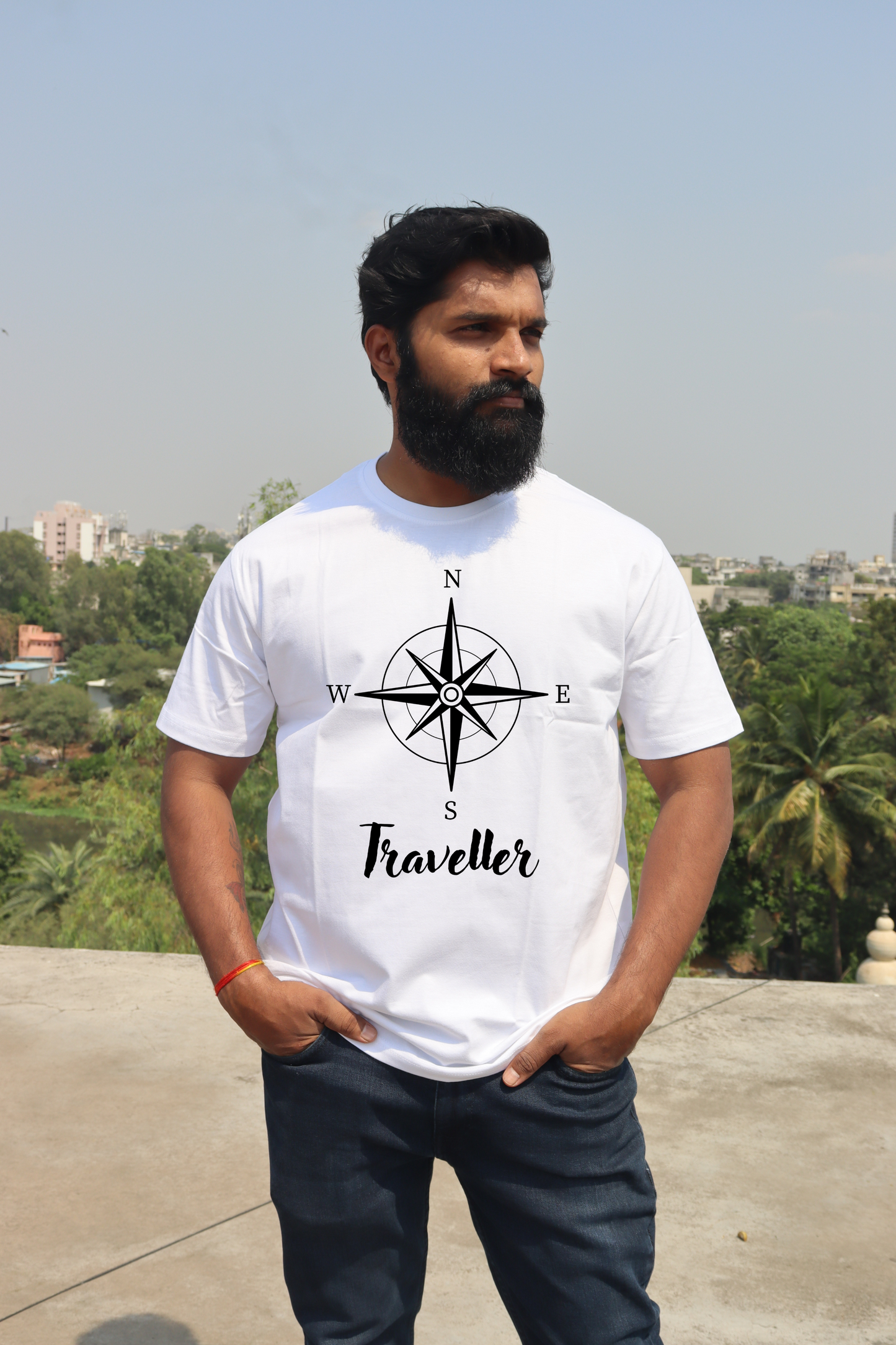 Men’s Traveller White Round Neck T-Shirt