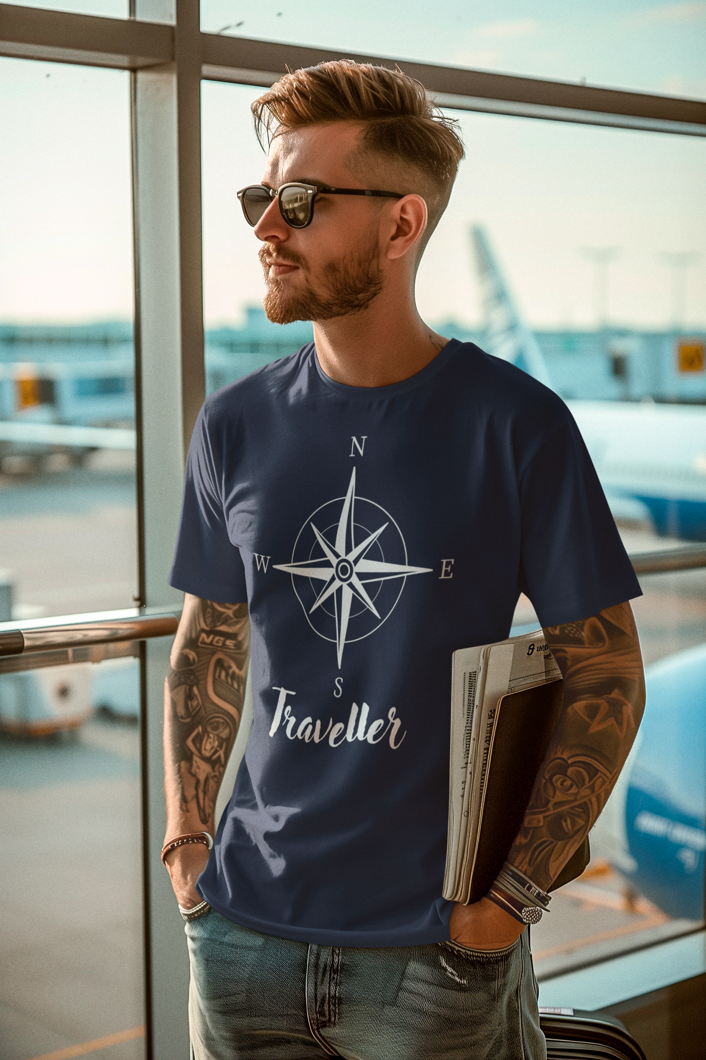 Men’s Traveller Navy Blue Round Neck T-Shirt