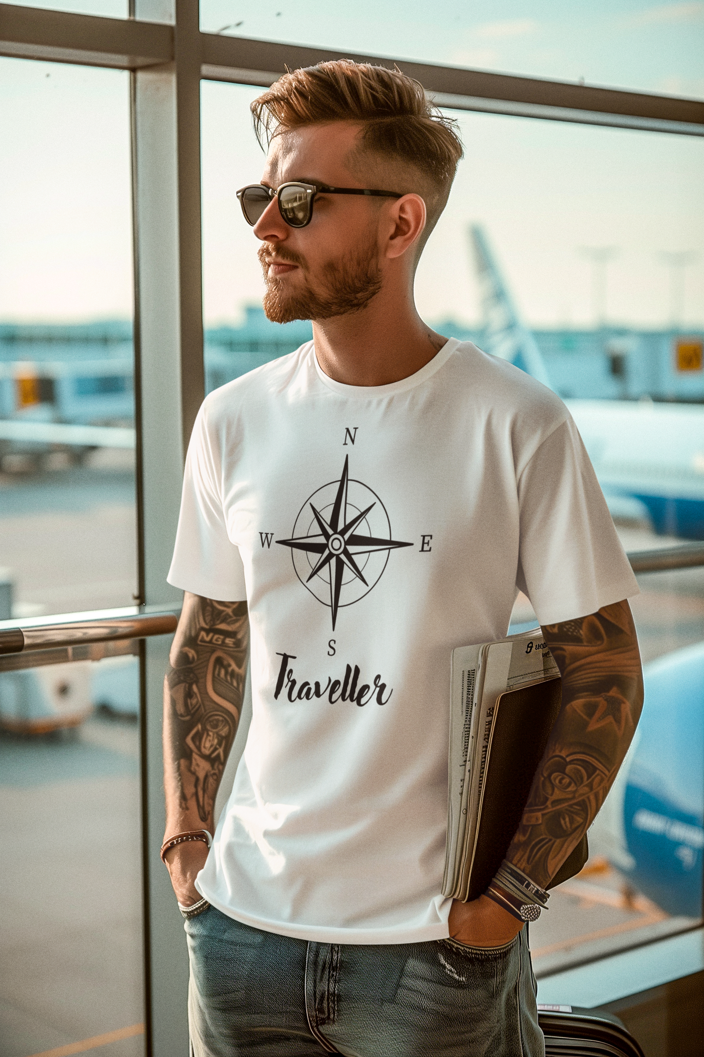 Men’s Traveller White Round Neck T-Shirt