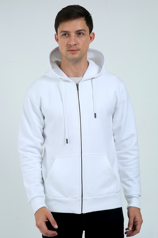 Men's White Premium Heavyweight Zip Hoodie Sweatshirt