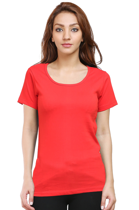 Women's Red Round Neck Half Sleeve T-Shirt