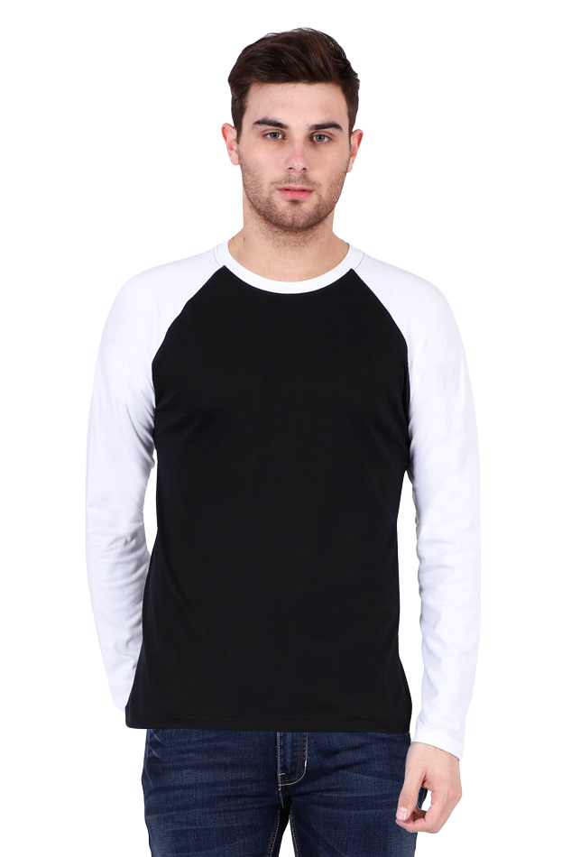 Men's White Black Ragan Full Sleeve T-Shirt