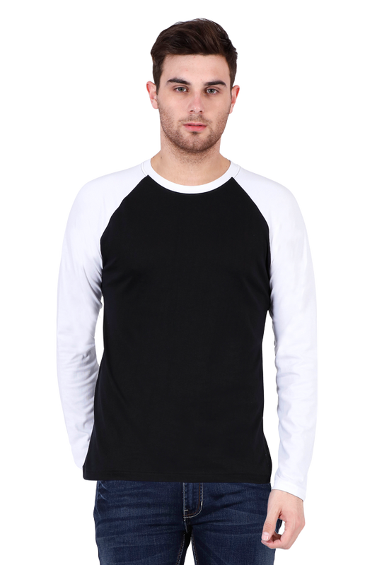 Men's White Black Ragan Full Sleeve T-Shirt