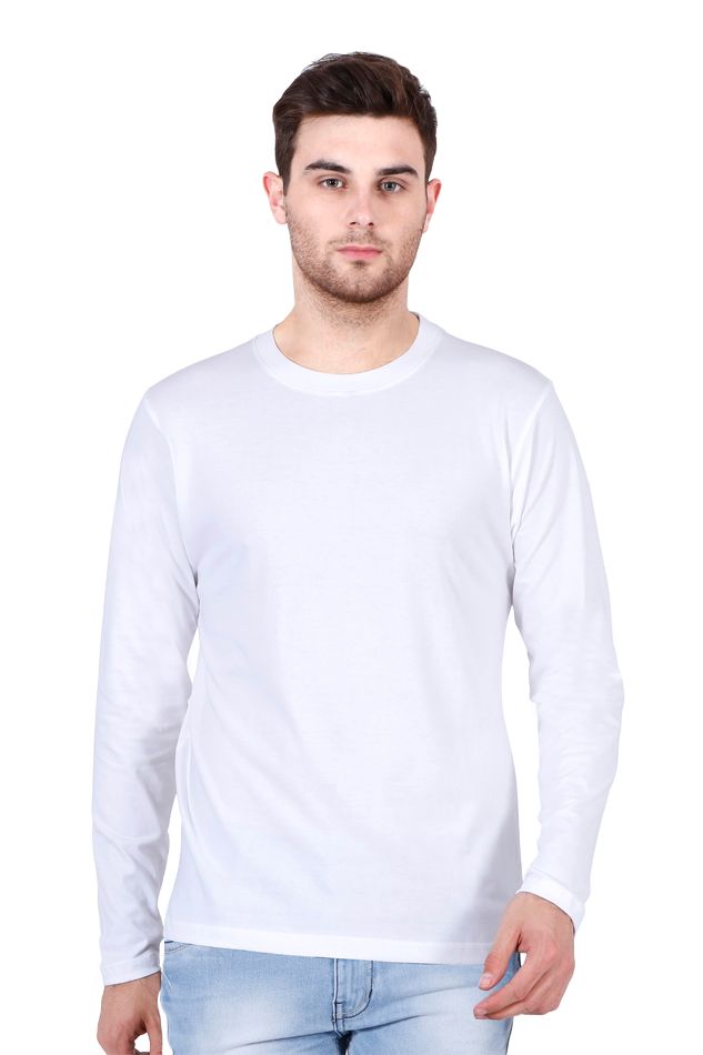 Men's Round Neck White Full Sleeve T-Shirt