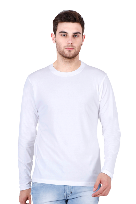 Men's Round Neck White Full Sleeve T-Shirt