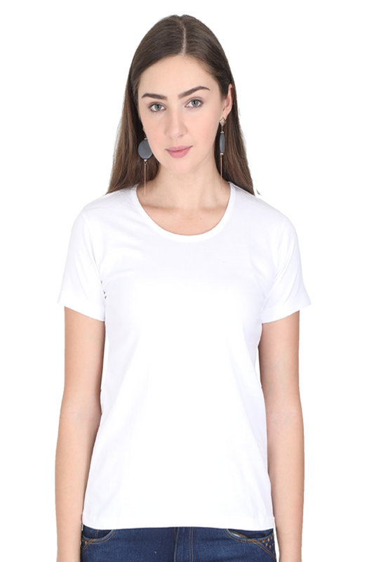 Women's White Round Neck Half Sleeve T-Shirt