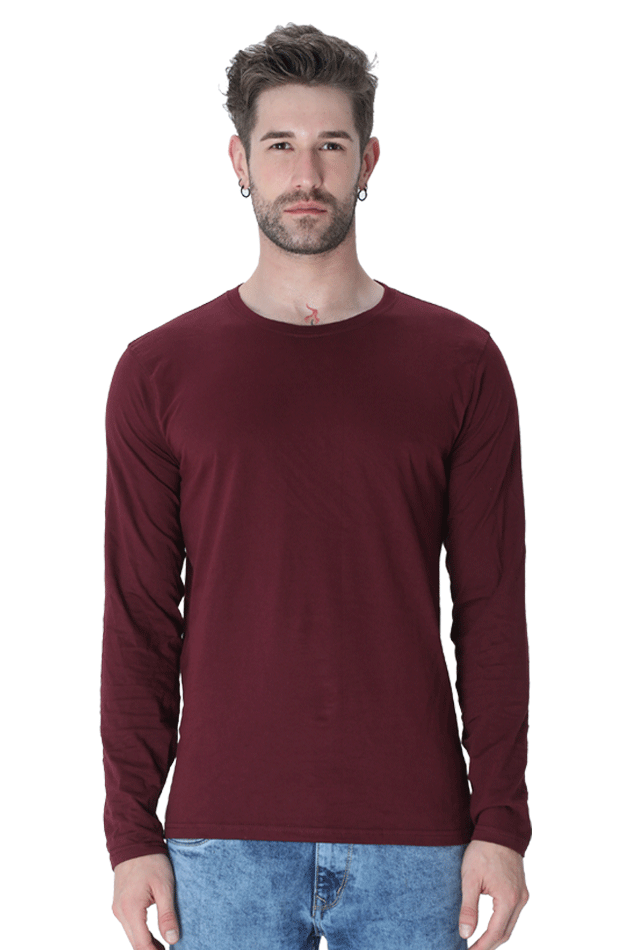 Men's Round Neck Maroon Full Sleeve T-Shirt