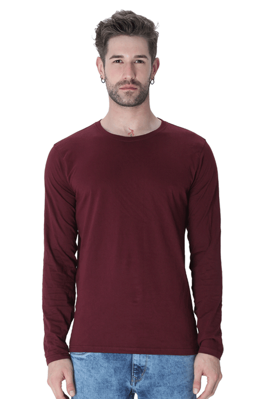 Men's Round Neck Maroon Full Sleeve T-Shirt