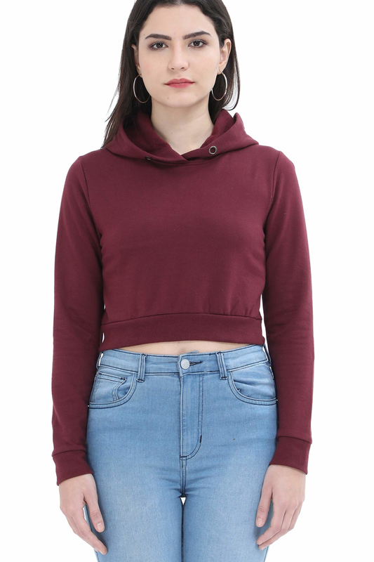 Female Maroon Crop Top Hoodies