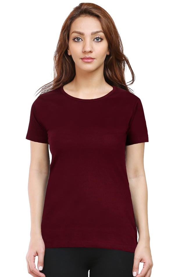 Women's Maroon Round Neck Half Sleeve T-Shirt