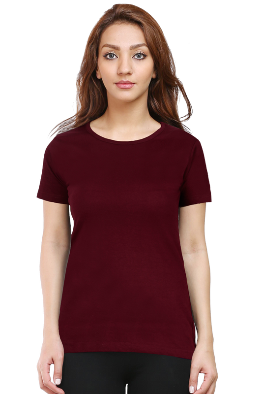 Women's Maroon Round Neck Half Sleeve T-Shirt