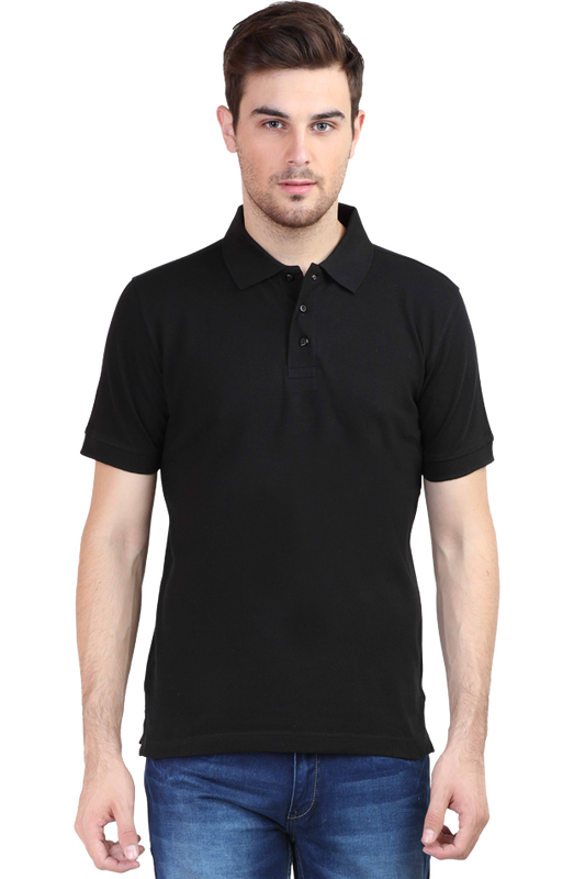 Men's Black Polo Solid 100% Cotton T-Shirt