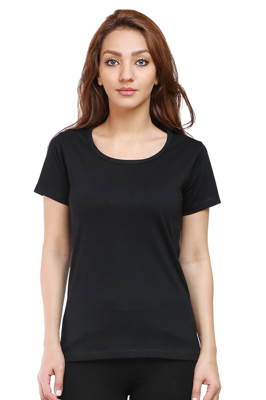 Women's Black Round Neck Half Sleeve T-Shirt