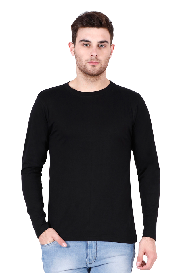 Men's Round Neck Black Full Sleeve T-Shirt