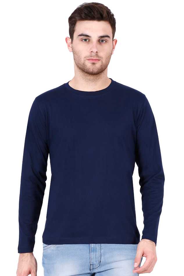 Men's Round Neck Nay Blue Full Sleeve T-Shirt