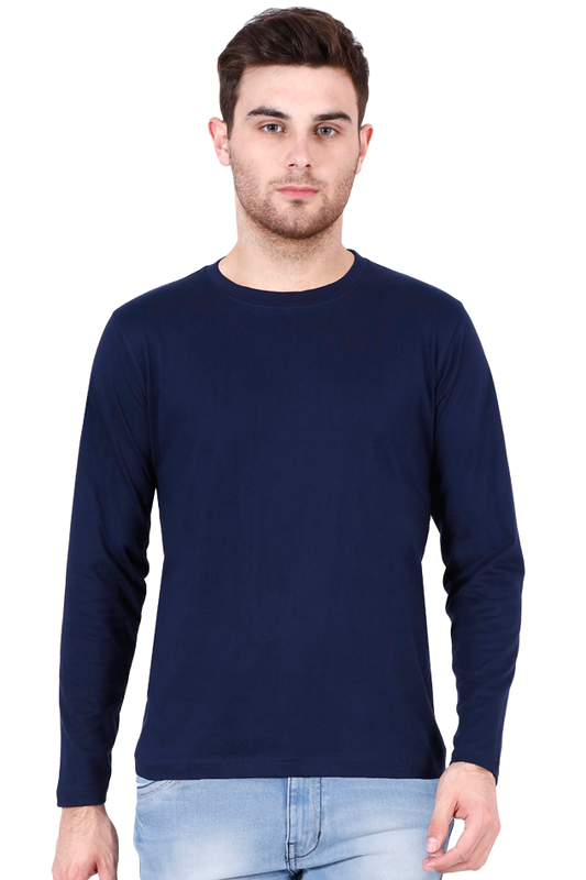 Men's Round Neck Nay Blue Full Sleeve T-Shirt