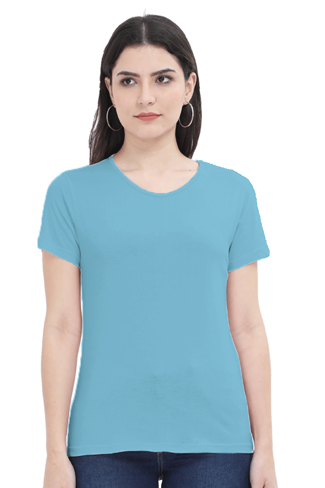 Women's New Sky Blue Round Neck Half Sleeve T-Shirt