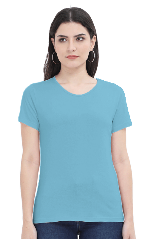 Women's New Sky Blue Round Neck Half Sleeve T-Shirt