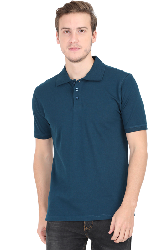 Men's Petrol Blue Polo Solid 100% Cotton T-Shirt