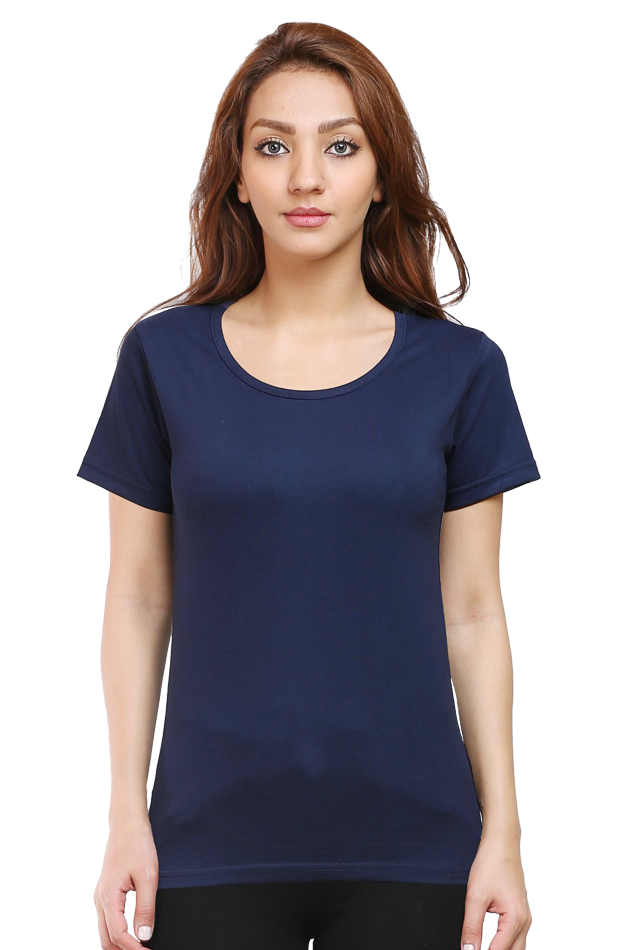 Women's Navy Blue Round Neck Half Sleeve T-Shirt