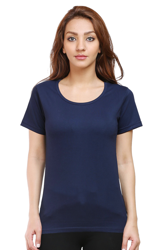 Women's Navy Blue Round Neck Half Sleeve T-Shirt