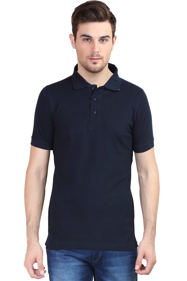 Men's Navy Blue Polo Solid 100% Cotton T-Shirt