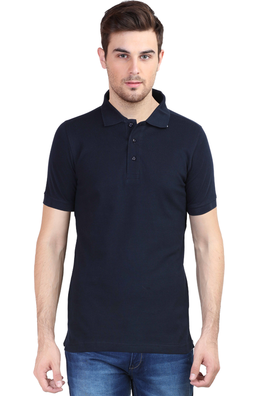 Men's Navy Blue Polo Solid 100% Cotton T-Shirt