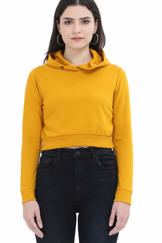 Women's Mustard Yellow Crop Top Hoodies