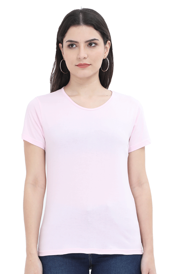 Women's Baby Pink Round Neck Half Sleeve T-Shirt