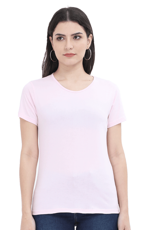 Women's Baby Pink Round Neck Half Sleeve T-Shirt