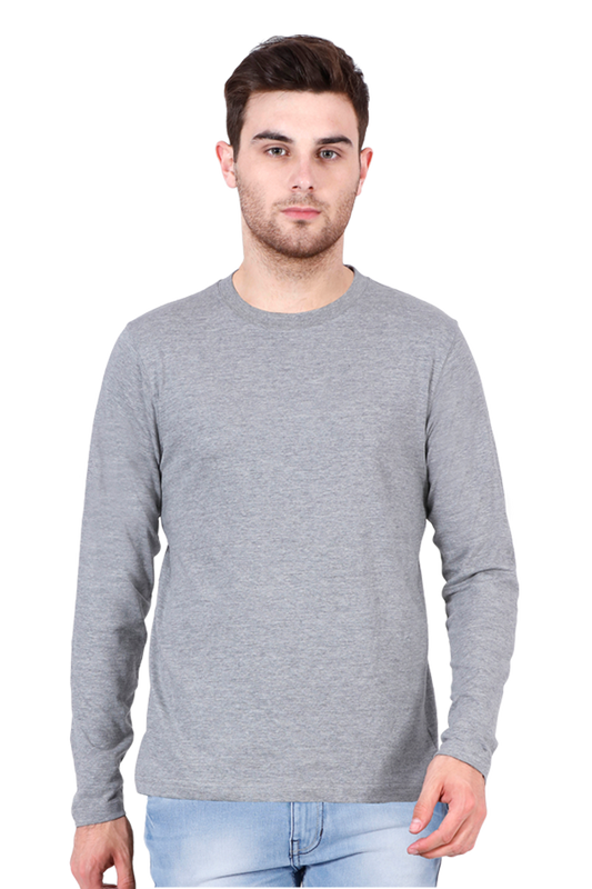 Men's Round Neck Grey Full Sleeve T-Shirt