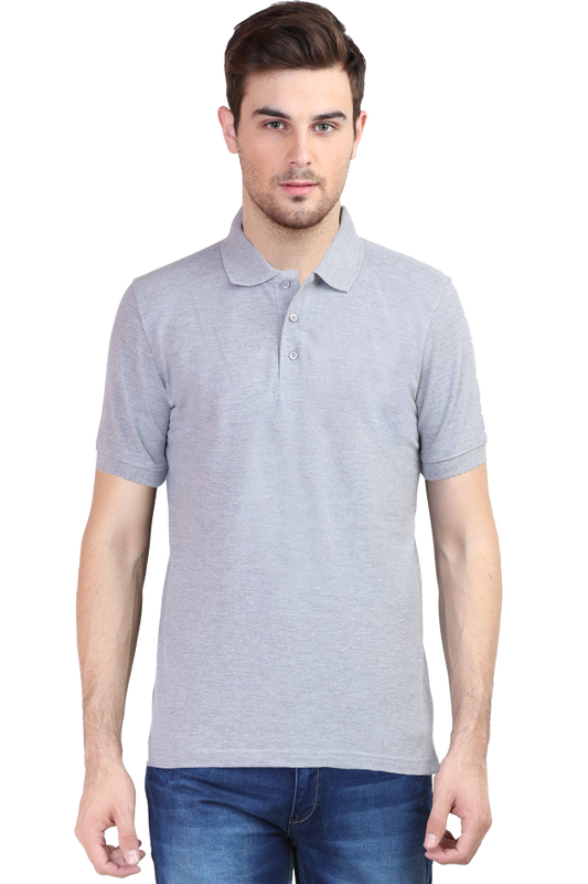 Men's Grey Polo Solid 100% Cotton T-Shirt