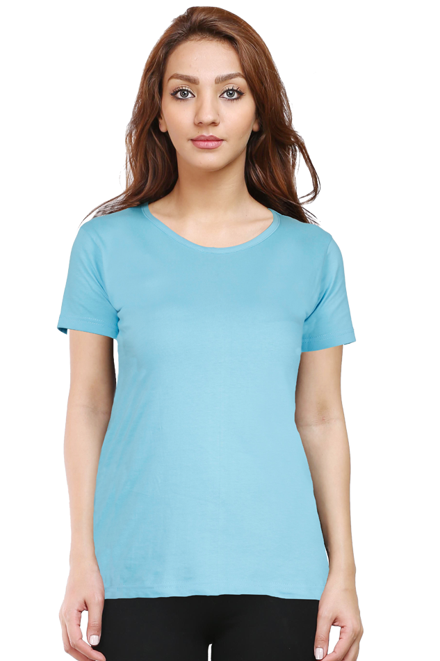 Women's Sky Blue Round Neck Half Sleeve T-Shirt