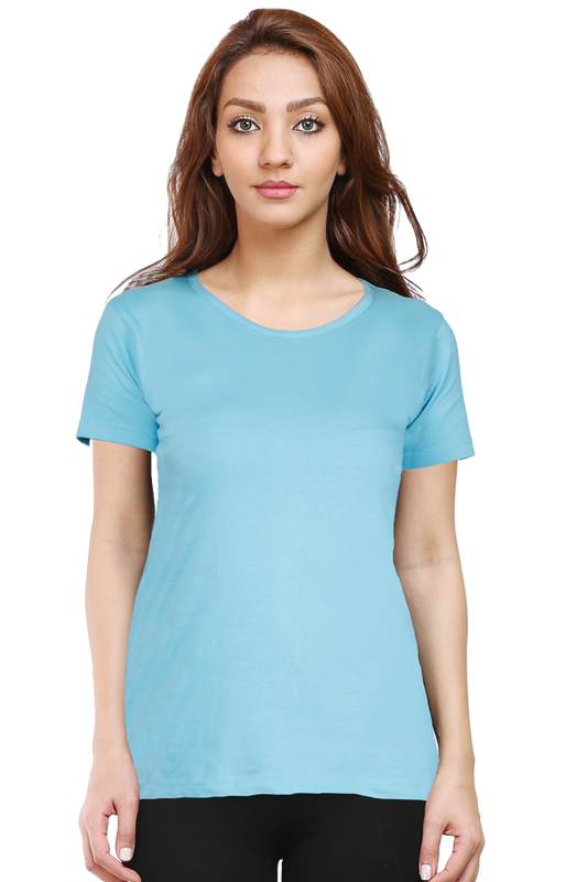 Women's Sky Blue Round Neck Half Sleeve T-Shirt