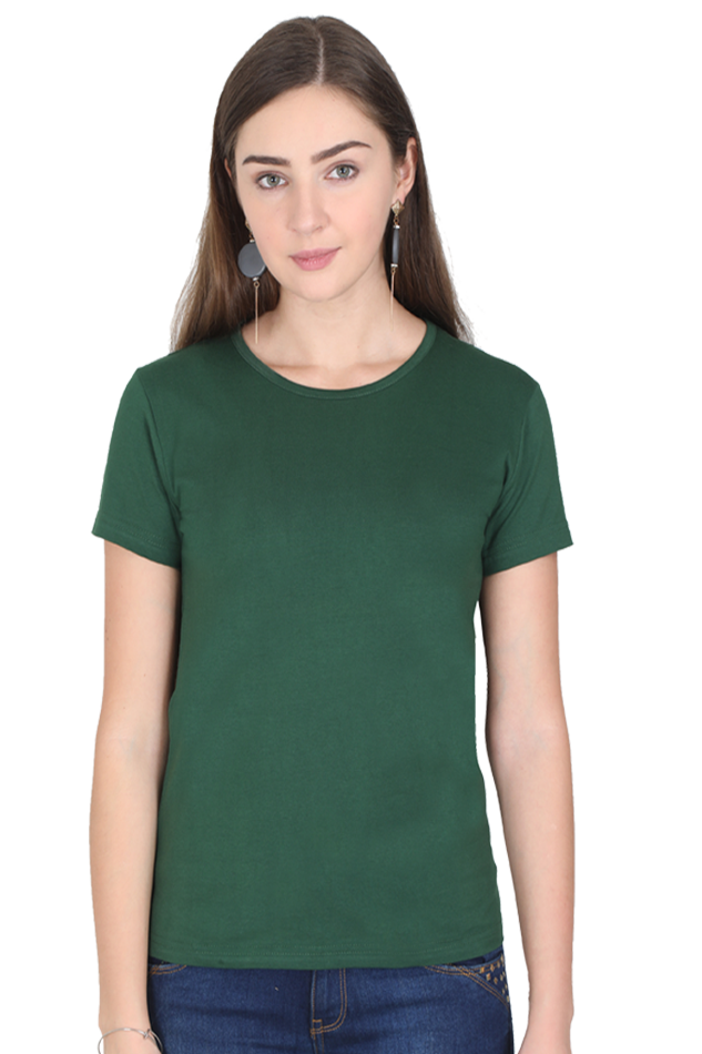 Women's Bottle Green Round Neck Half Sleeve T-Shirt