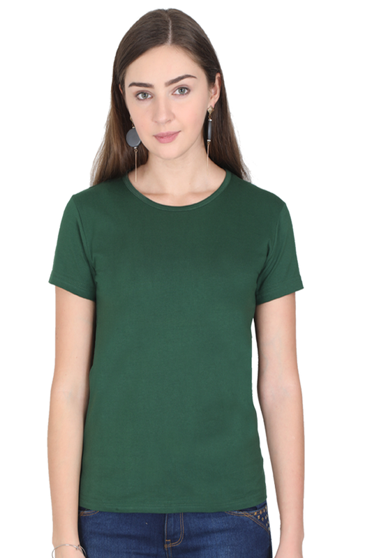 Women's Bottle Green Round Neck Half Sleeve T-Shirt