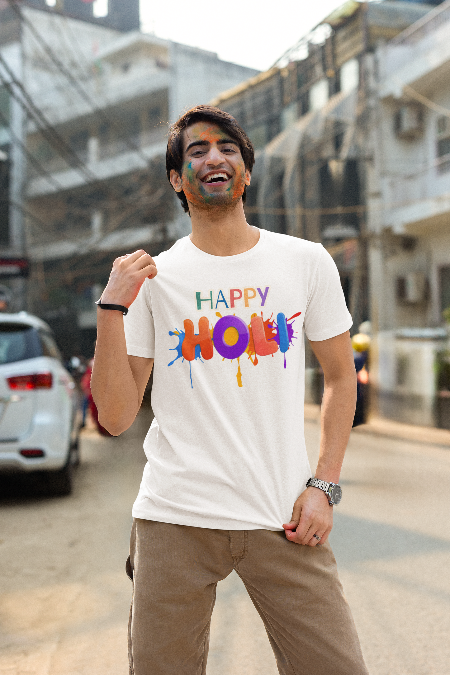 Men's Round Neck Holi T-Shirt